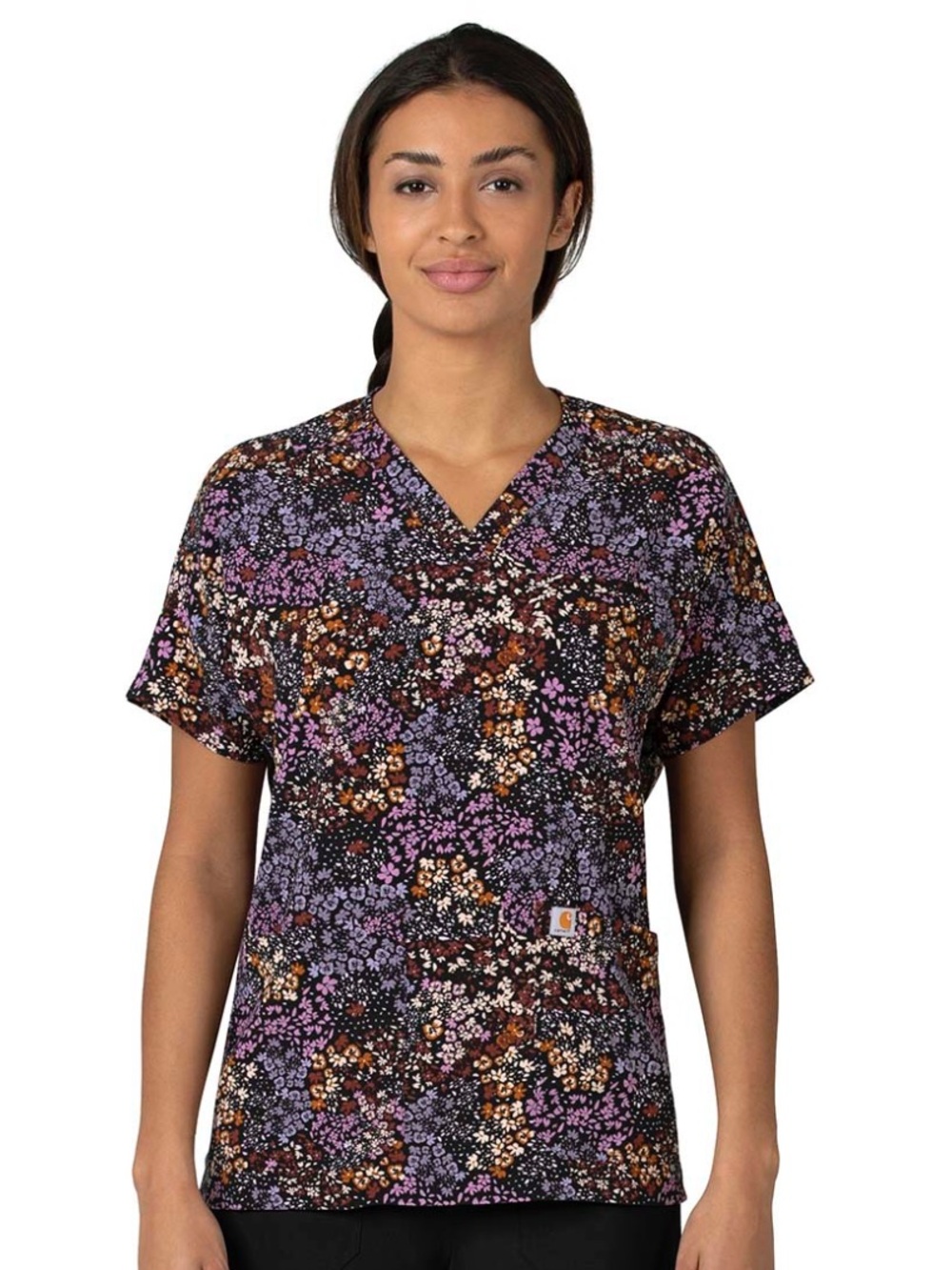 Carhartt Women's V-Neck Floral Print Scrub Top L